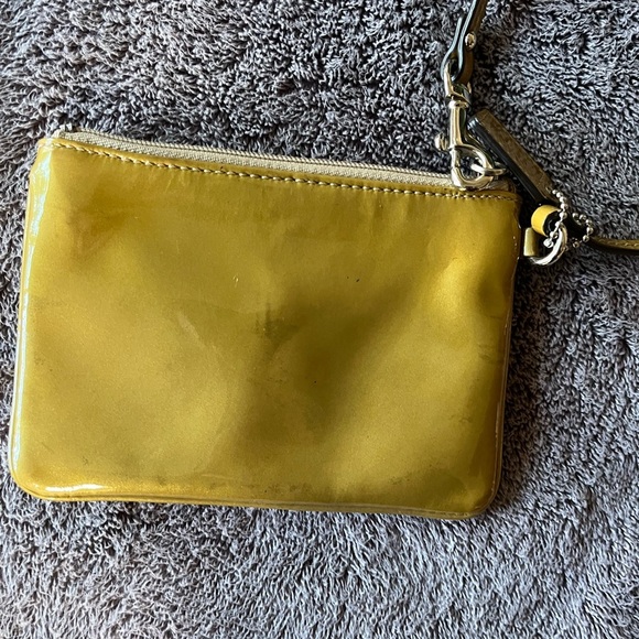 Coach Yellow Leather Wristlet with Pleated Detail - Picture 3 of 10